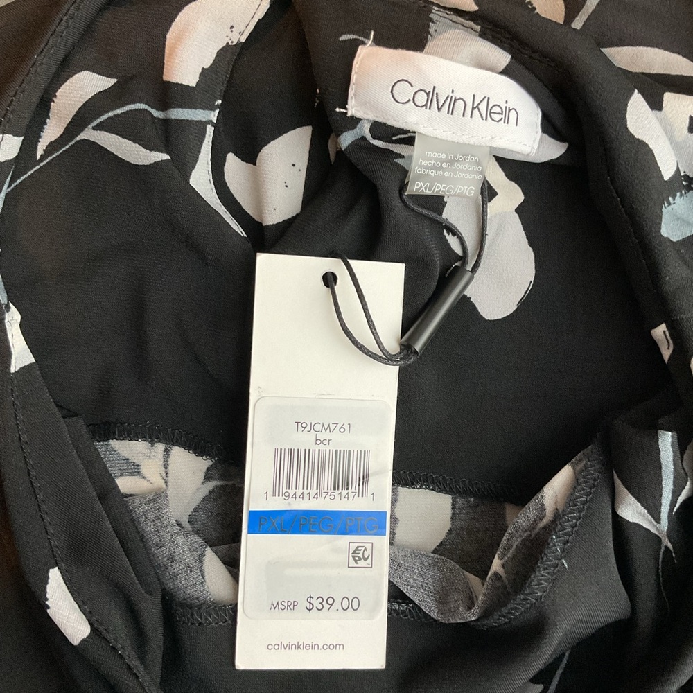 Calvin Klein PXL Floral Pleated Neck Sleeveless Top Back Button Keyhole Closure - Picture 5 of 8